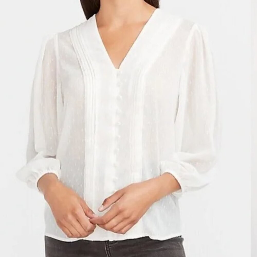 NWT Express Metallic Pleated Button Front Blouse